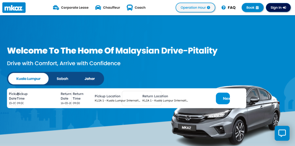 mkaz car rental homepage